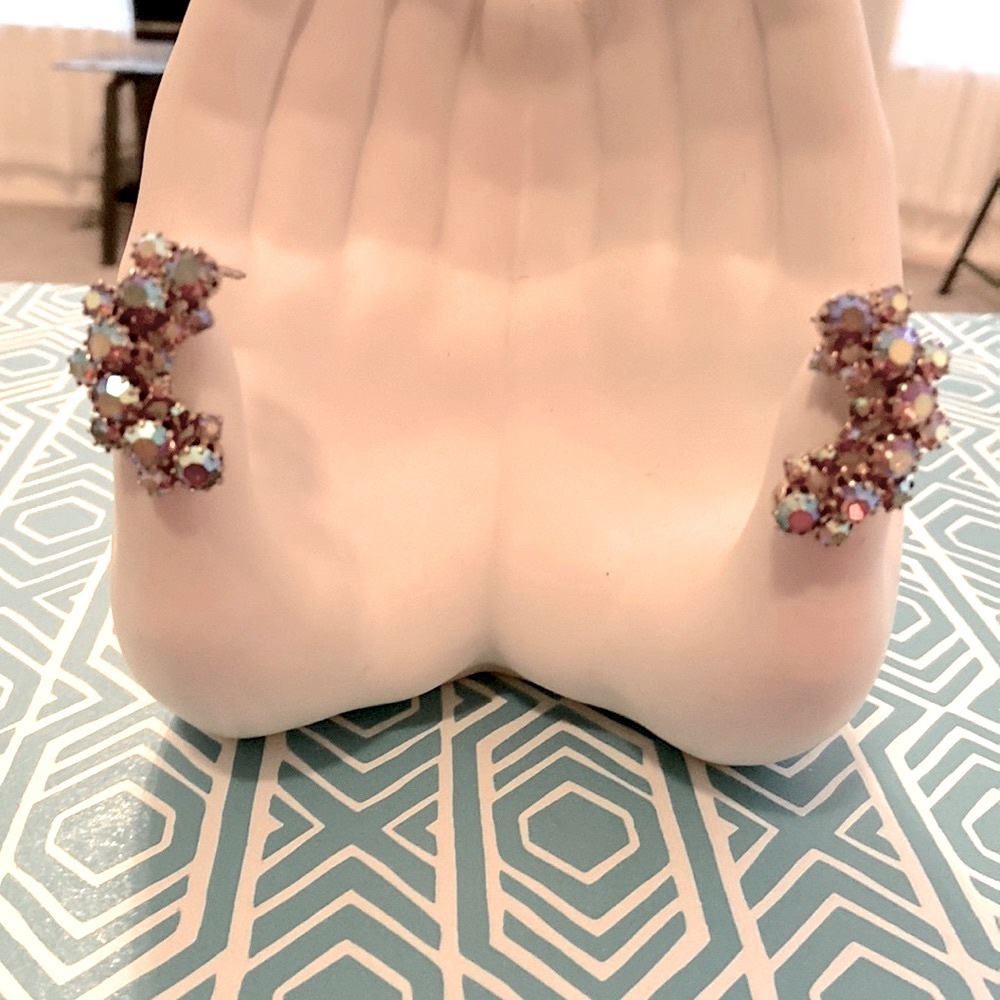 Vintage multi tones, half moon shape rhinestone clip-on earrings.